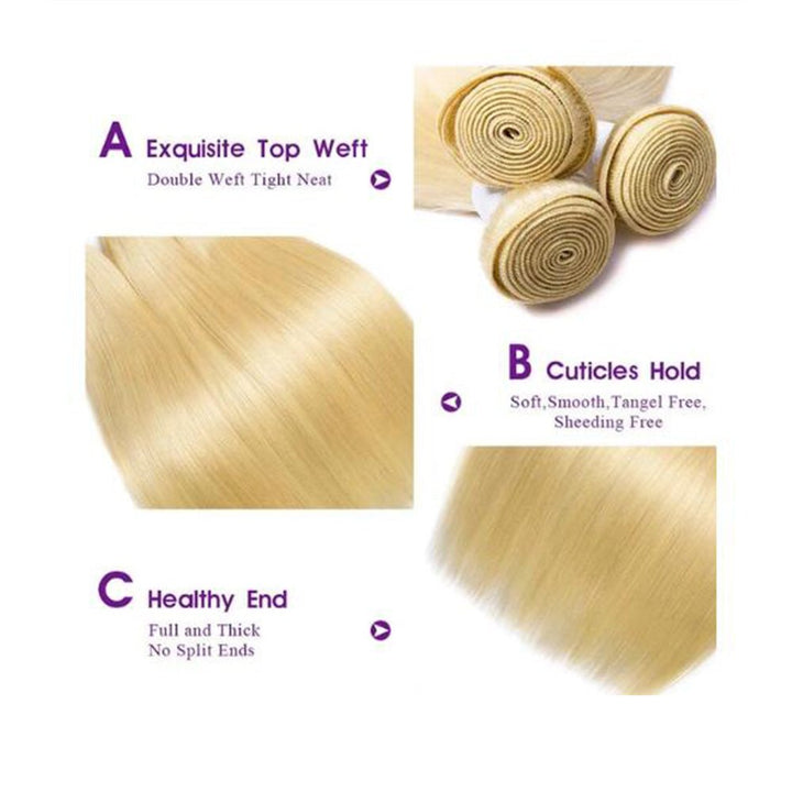 3 Lots 613 Straight Blonde Bundles Peruvian Remy Human Hair Weaves - Msgem Hair