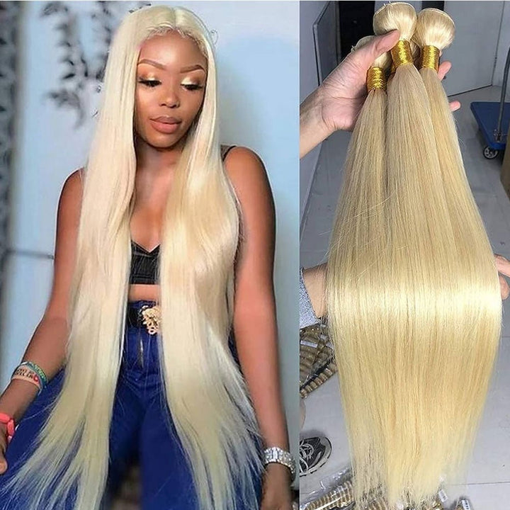 3 Lots 613 Straight Blonde Bundles Peruvian Remy Human Hair Weaves - Msgem Hair
