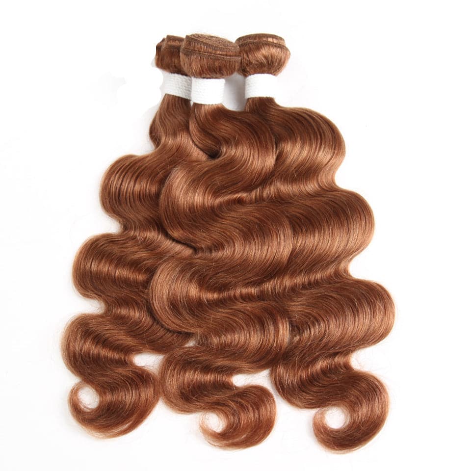 #30 Brown Body Wave 3 Bundles With Closure 4x4 pre Colored 100% Virgin human hair - Msgem Hair