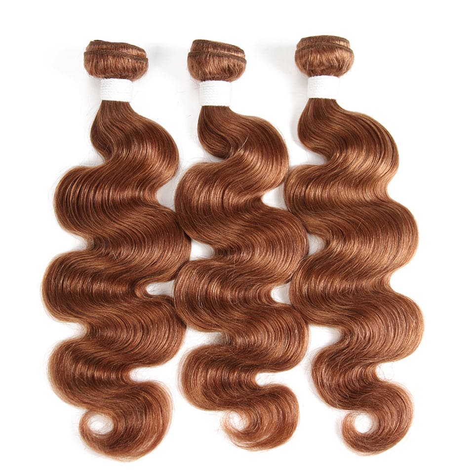 #30 Brown Body Wave 3 Bundles With Closure 4x4 pre Colored 100% Virgin human hair - Msgem Hair