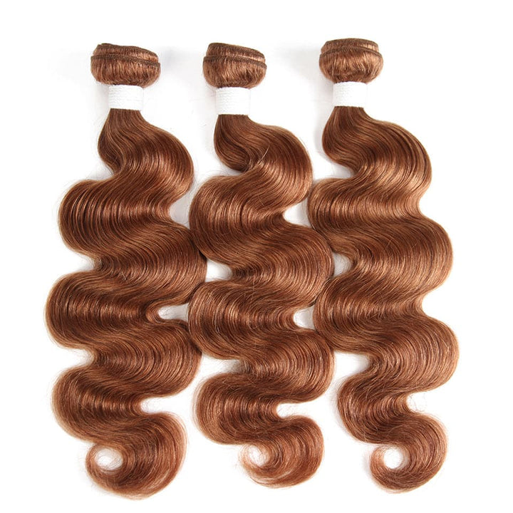 #30 Brown Body Wave 3 Bundles With Closure 4x4 pre Colored 100% Virgin human hair - Msgem Hair
