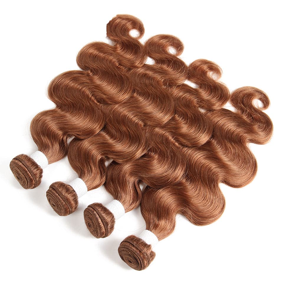 #30 Brown Body Wave 3 Bundles With Closure 4x4 pre Colored 100% Virgin human hair - Msgem Hair