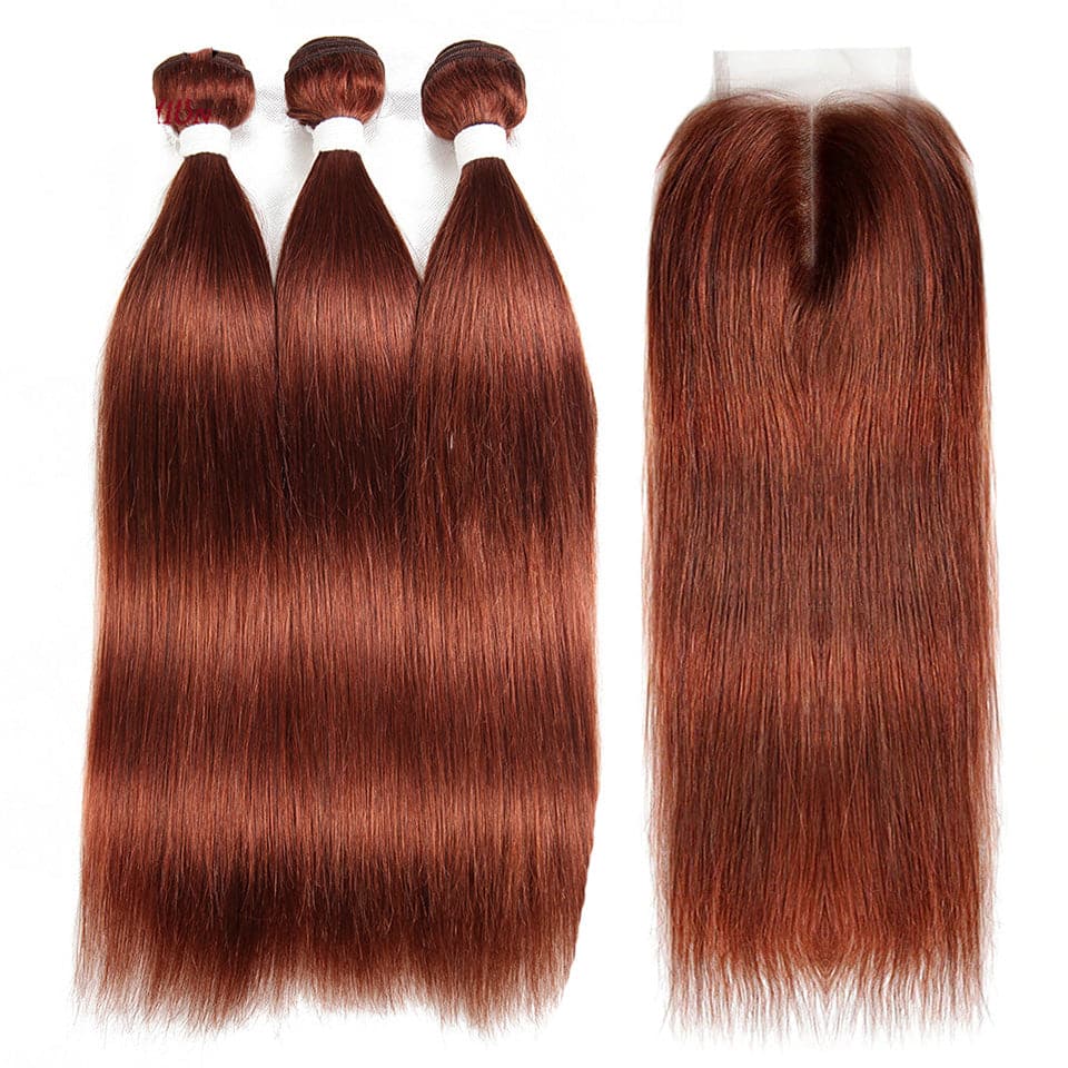 #33 Dark Auburn 3 Bundles With Closure 4x4 pre - Colored 100% virgin human hair - Msgem Hair