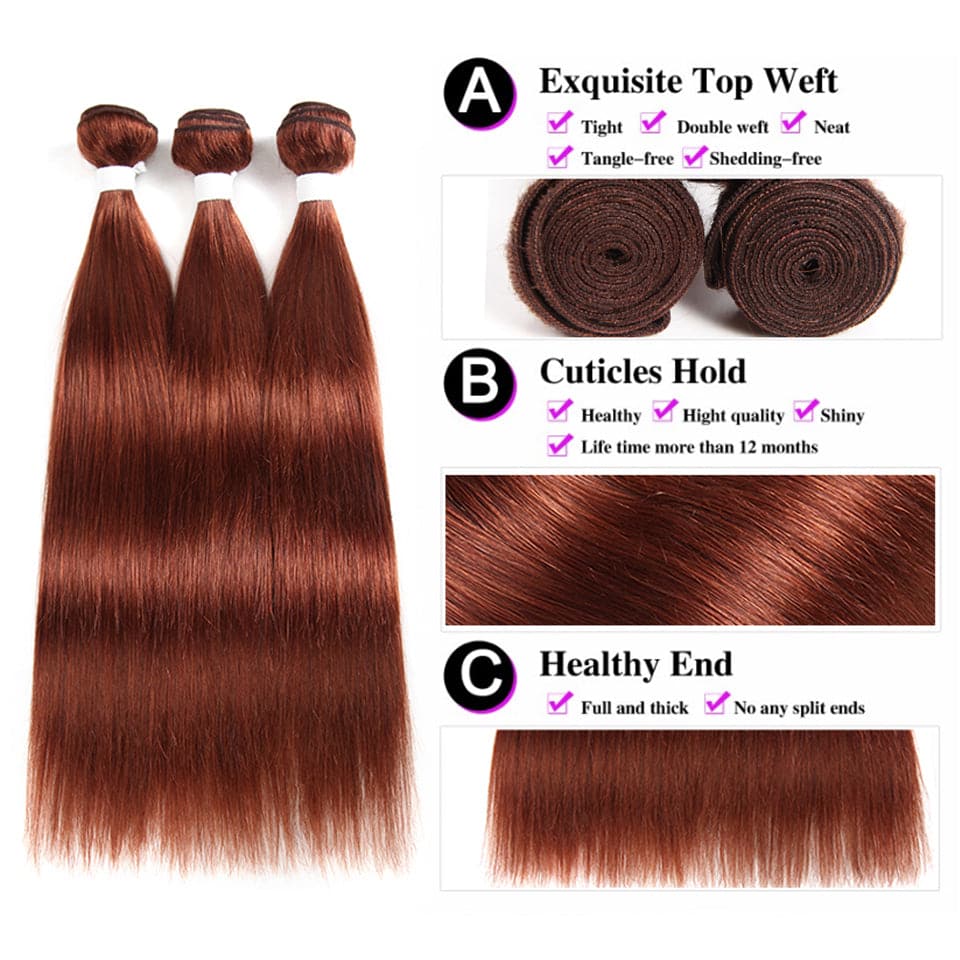 #33 Dark Auburn 3 Bundles With Closure 4x4 pre - Colored 100% virgin human hair - Msgem Hair