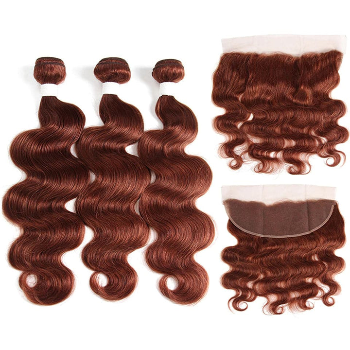 #33 Dark Auburn body wave 3 Bundles With 13x4 Lace Frontal 100% Human Hair - Msgem Hair