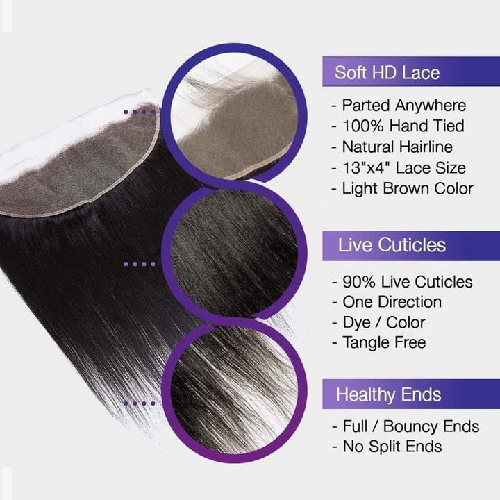 4 Bundles Brazilian Straight Hair Weave with 13x4 Lace Frontal - Msgem Hair