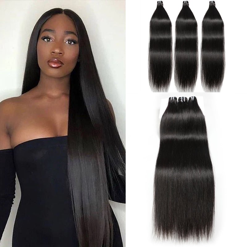 4 Bundles Brazilian Straight Hair Weave with 13x4 Lace Frontal - Msgem Hair