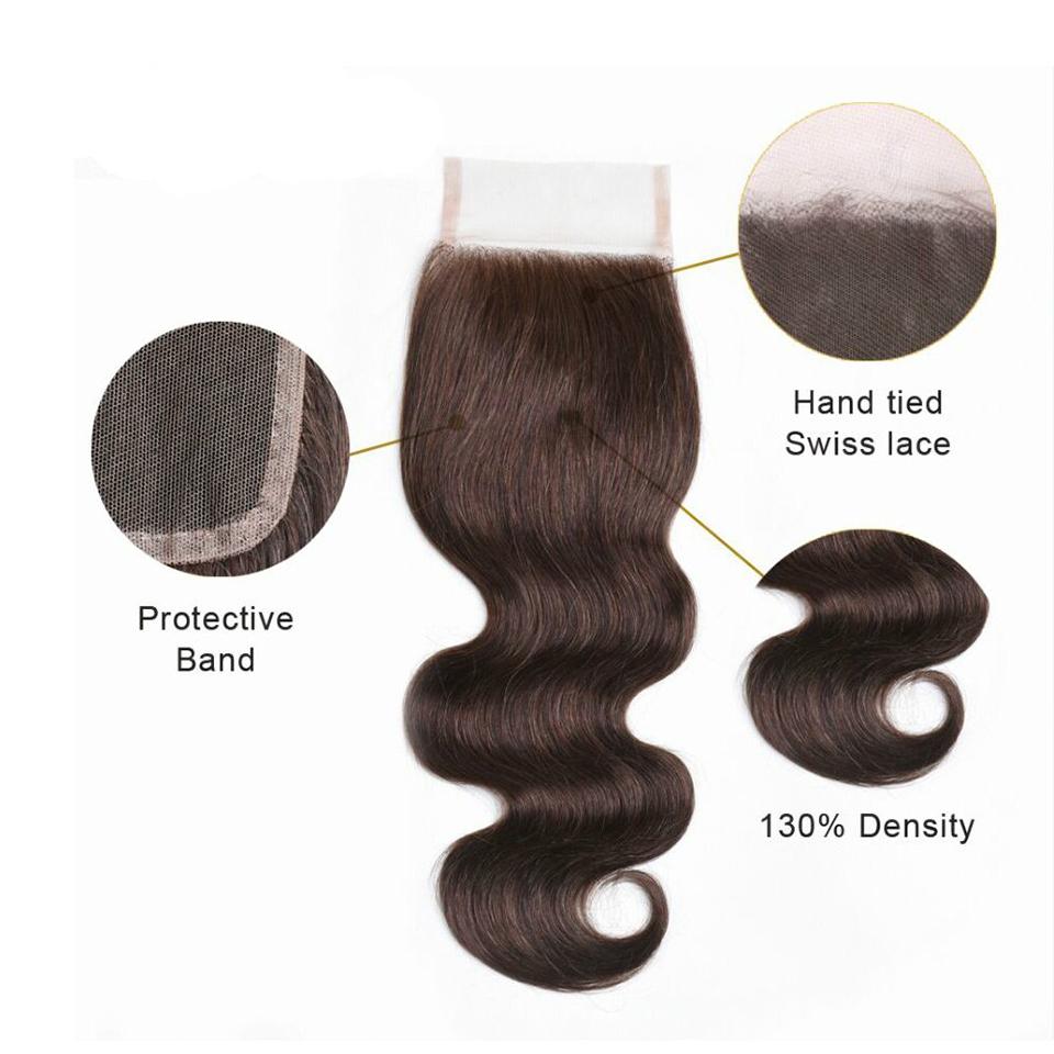 4 Dark Brown Body Wave 4 Bundles With 4x4 Lace Closure 100% Real Human Hair - Msgem Hair