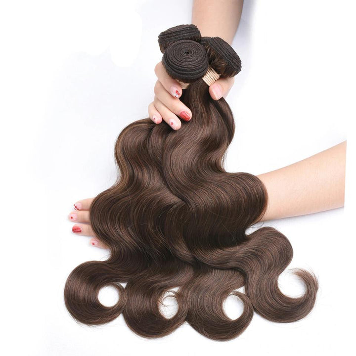 4 Dark Brown Body Wave 4 Bundles With 4x4 Lace Closure 100% Real Human Hair - Msgem Hair