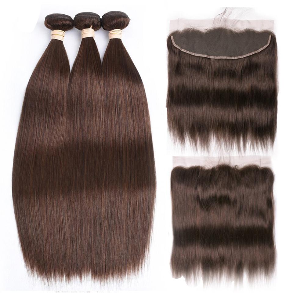 #4 Dark Chocolate Brown Straight 3 Bundles With 13x4 Lace Frontal 100% Real Human Hair - Msgem Hair