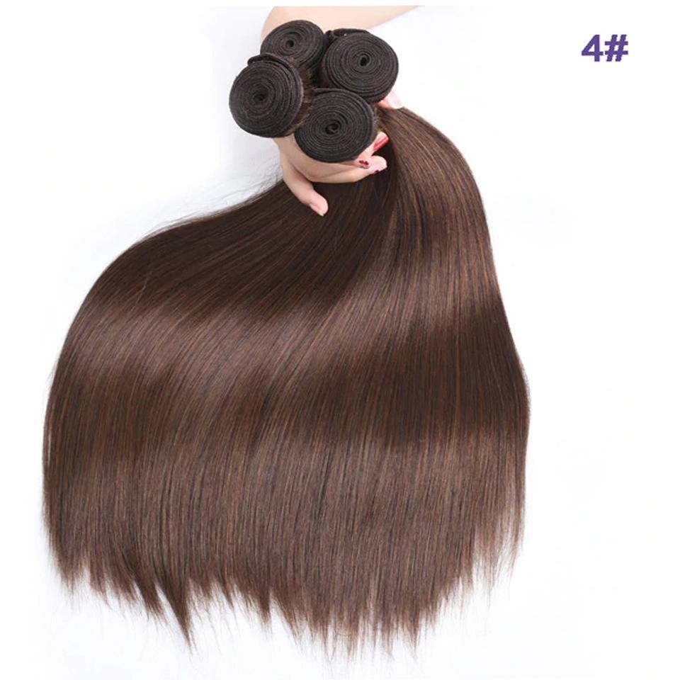 #4 Dark Chocolate Brown Straight 3 Bundles With 13x4 Lace Frontal 100% Real Human Hair - Msgem Hair