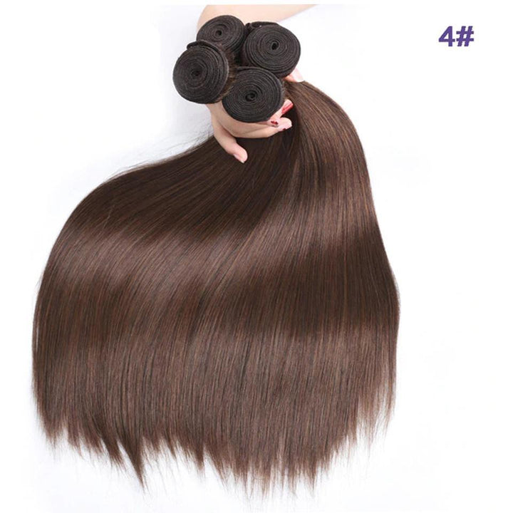 #4 Dark Chocolate Brown Straight 3 Bundles With 13x4 Lace Frontal 100% Real Human Hair - Msgem Hair
