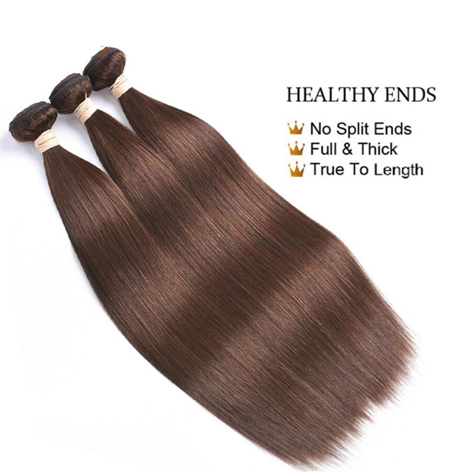 #4 Dark Chocolate Brown Straight 3 Bundles With 13x4 Lace Frontal 100% Real Human Hair - Msgem Hair