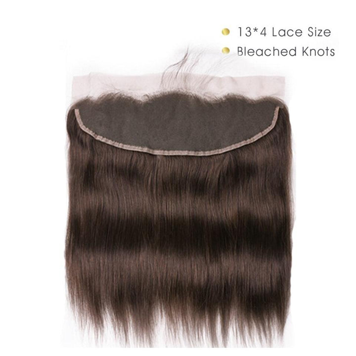 #4 Dark Chocolate Brown Straight 3 Bundles With 13x4 Lace Frontal 100% Real Human Hair - Msgem Hair