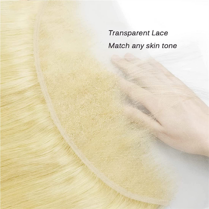 Msgem 613 Blonde Color Straight Human Hair 3 Bundles with 13x4 Lace Frontal Closure