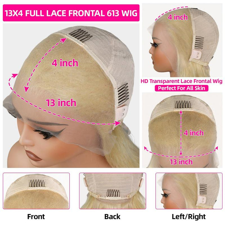 Msgem 613 Blonde 13x4 Full Lace Front Wig HD Transparent Body Wave Human Hair Wigs 210% Pre-Plucked Natural Hairline