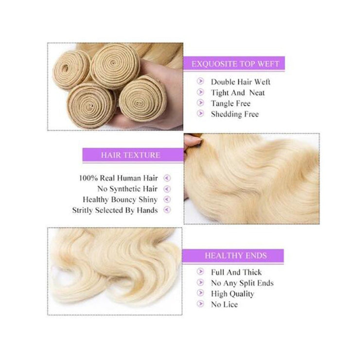 613 Blonde Bundles Brazilian Body Wave Remy Human Hair 3 Bundles - Msgem Hair