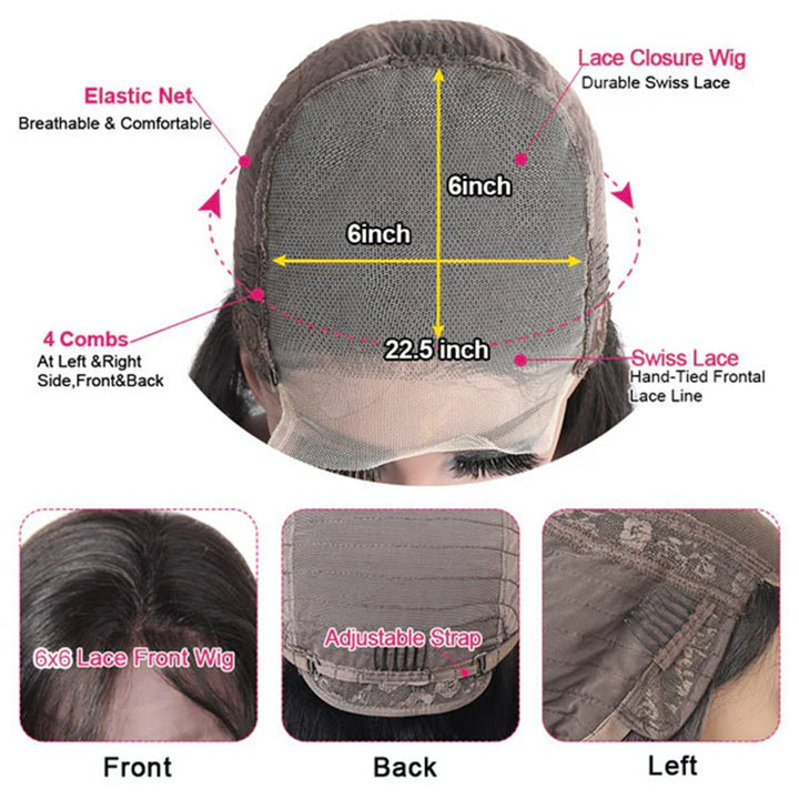 6x6 Lace Closure Wigs Body Wave Human Hair Transparent Lace Pre Plucked 12A Virgin Human Hair Wigs For Women - Msgem Hair