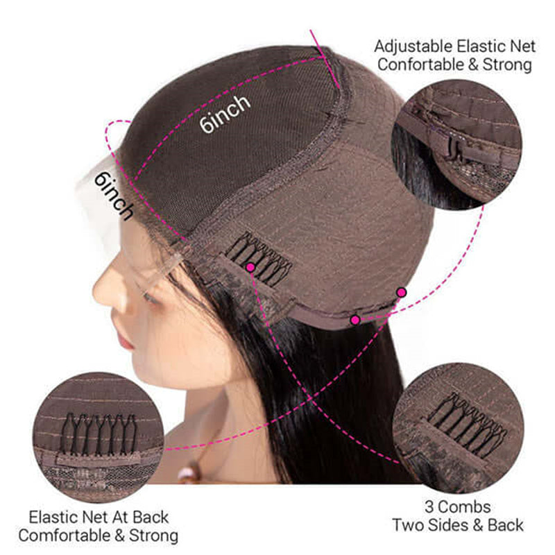 Kinky Straight Transparent Lace Front Wig 6x6 Lace Closure Wigs Human Hair for Black Women 180% Density - Msgem Hair
