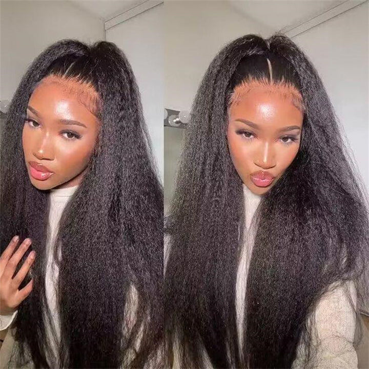Kinky Straight Transparent Lace Front Wig 6x6 Lace Closure Wigs Human Hair for Black Women 180% Density - Msgem Hair