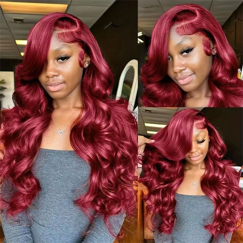 Msgem 99J Burgundy Body Wave Lace Front Wigs 13x6 HD Transparent Human Hair Frontal Wigs Pre Plucked