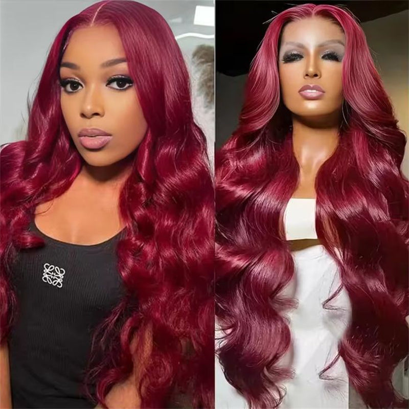 Msgem 99J Burgundy Body Wave Lace Front Wigs 13x6 HD Transparent Human Hair Frontal Wigs Pre Plucked