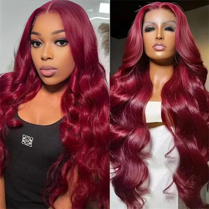 Msgem 99J Burgundy Body Wave Lace Front Wigs 13x6 HD Transparent Human Hair Frontal Wigs Pre Plucked