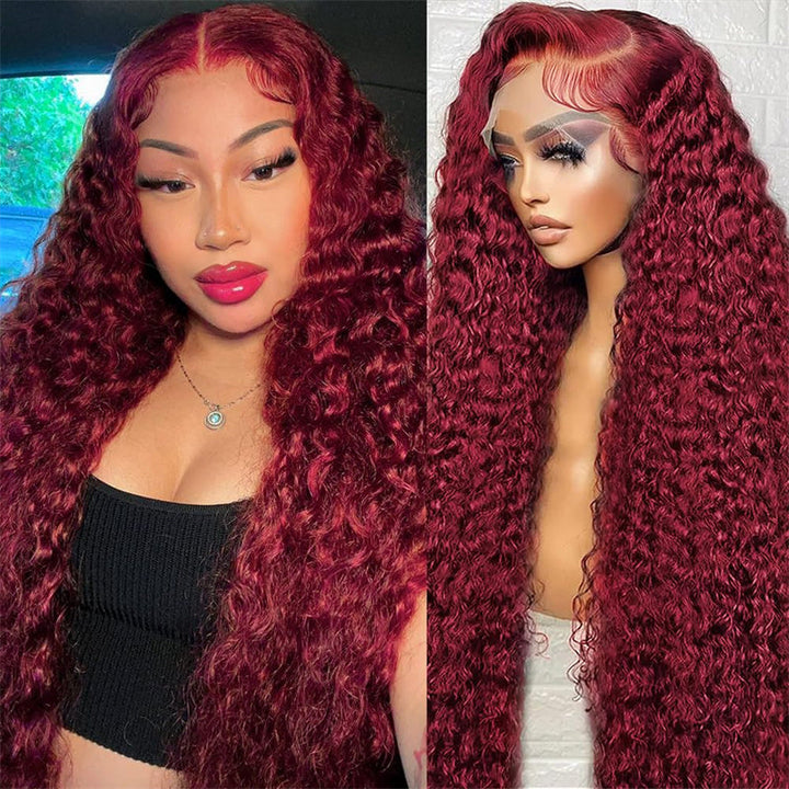 Msgem 99J Deep Wave 4x4 Lace Closure Wig Pre Plucked HD Transparent Human Hair Wigs 5x5 6x6 Lace