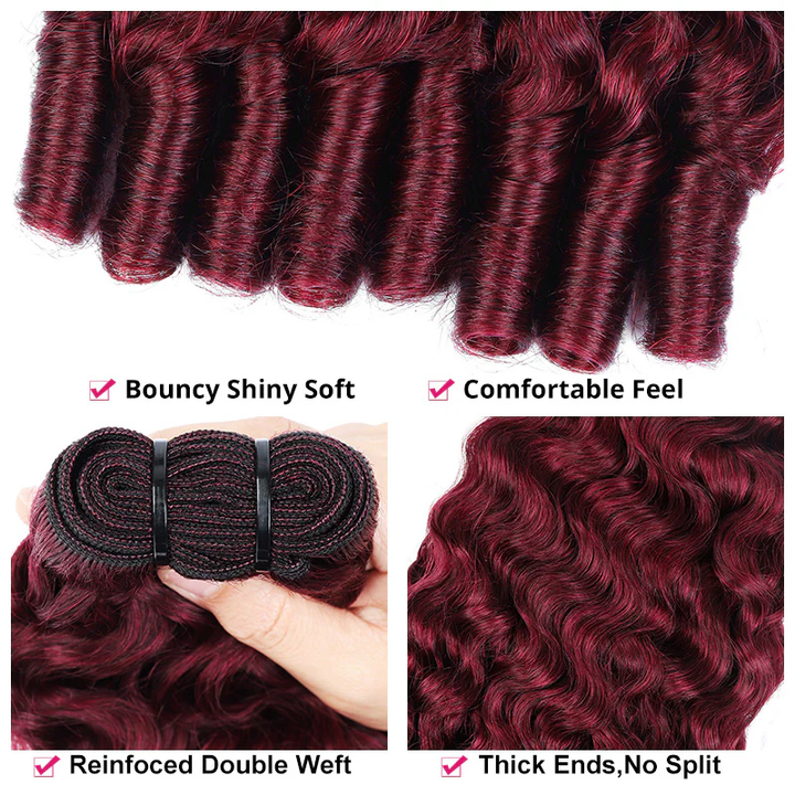 Msgem #99J Burgundy Burmese Curly 3 Bundles With 4x4 5x5 Lace Closure Human Hair Weave