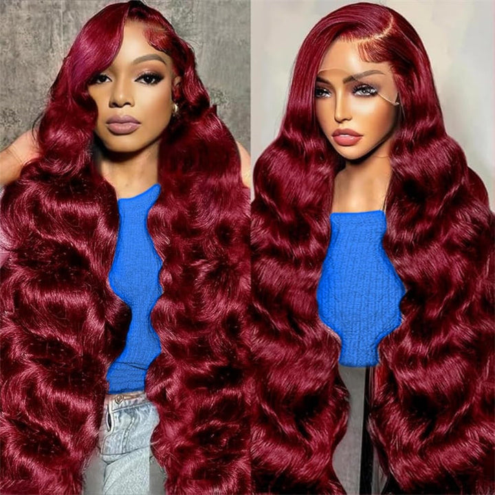 Msgem Body Wave 4x4 Lace Closure Wig 99J Colored Wigs HD Transparent 5x5 6x6 Human Hair Wig