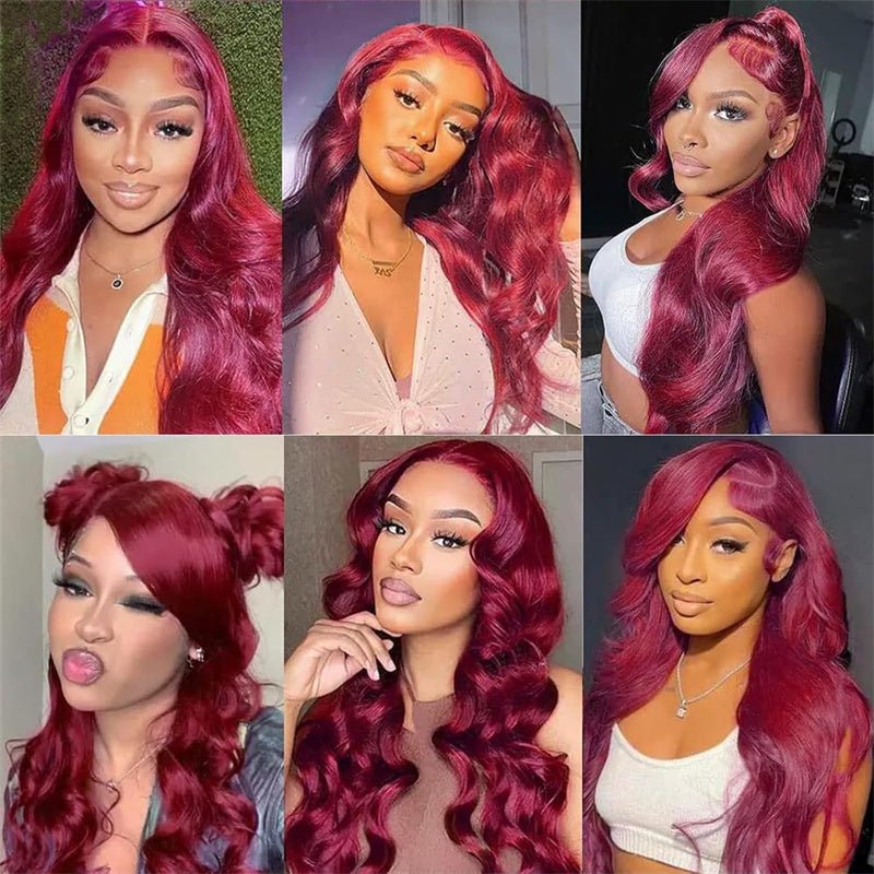 99j Burgundy 13x6 Body Wave Lace Front Wigs Human Hair Pre Plucked Transparent lace frontal wig - Msgem Hair