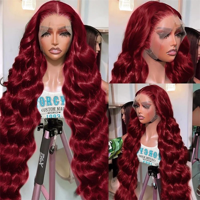 99j Burgundy 13x6 Body Wave Lace Front Wigs Human Hair Pre Plucked Transparent lace frontal wig - Msgem Hair