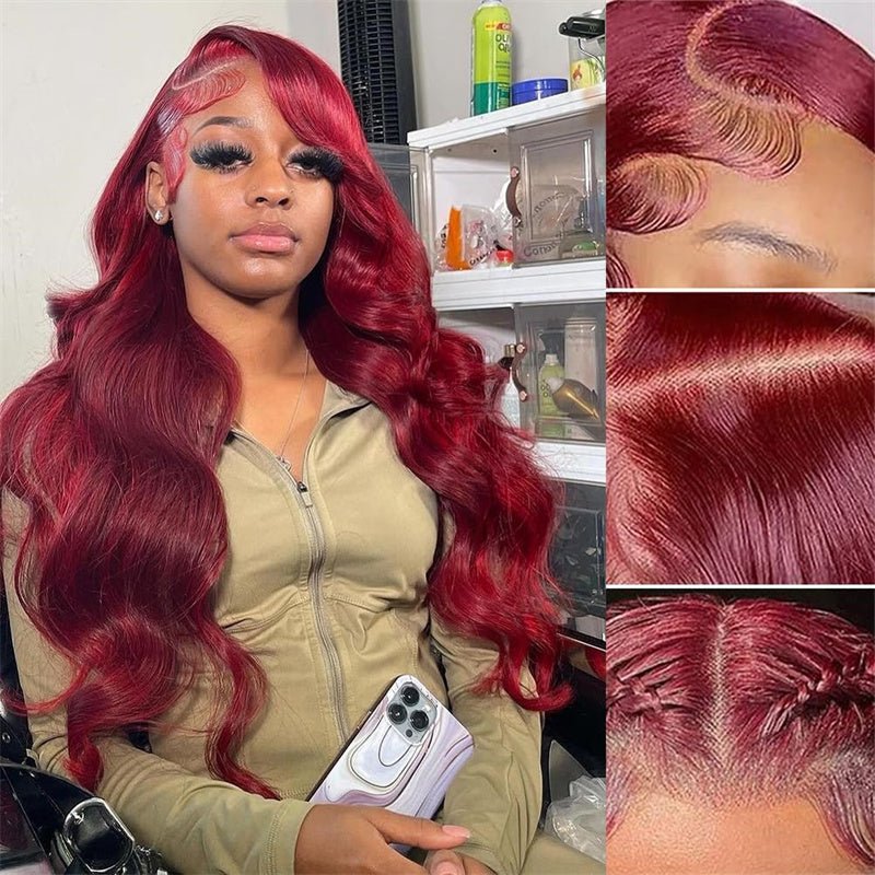 99j Burgundy 13x6 Body Wave Lace Front Wigs Human Hair Pre Plucked Transparent lace frontal wig - Msgem Hair