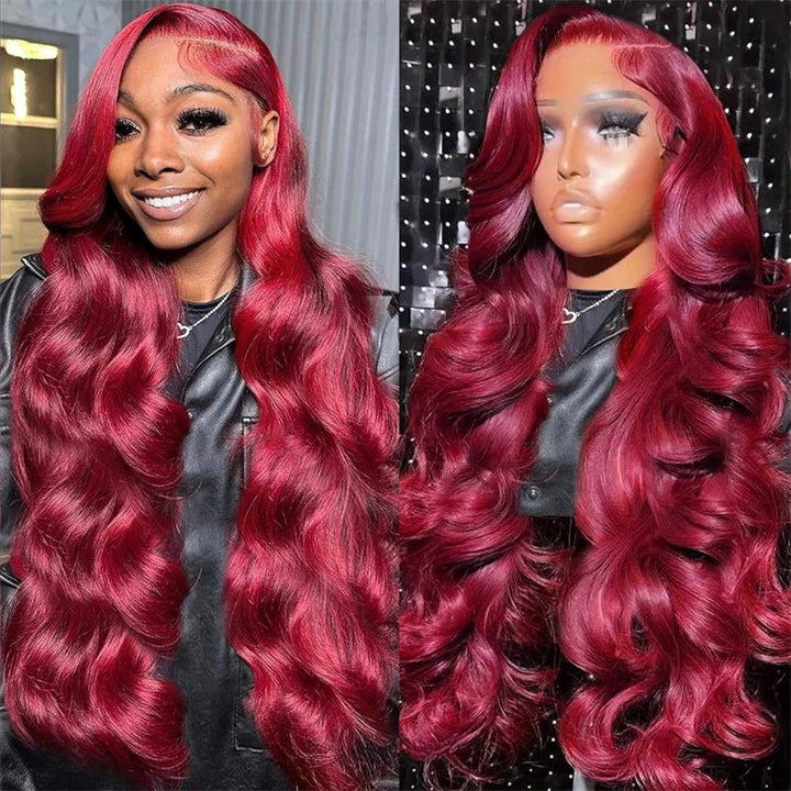 99j Burgundy 13x6 Body Wave Lace Front Wigs Human Hair Pre Plucked Transparent lace frontal wig - Msgem Hair