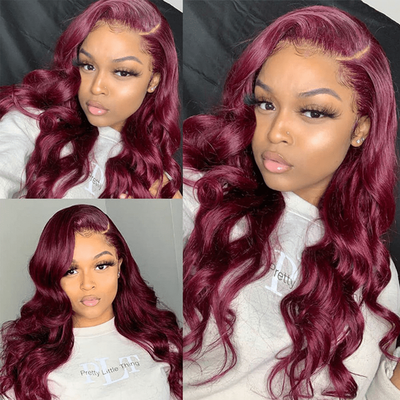 99J Burgundy Body Wave 3 Bundles With 13x4 Lace Frontal 100% Virgin Human Hair - Msgem Hair