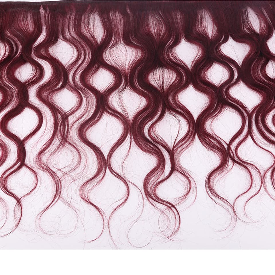 99J Burgundy Body Wave 3 Bundles With 13x4 Lace Frontal 100% Virgin Human Hair - Msgem Hair