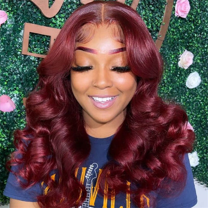 99J Burgundy Loose Wave 13x6 Transparent Lace Front Pre Plucked Wig 180% Density - Msgem Hair