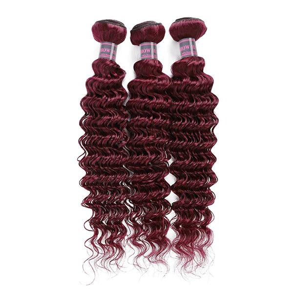 99J Burgundy Wine Red Deep Wave 3 Bundle With 4X4 Closure 100% Human Hair - Msgem Hair