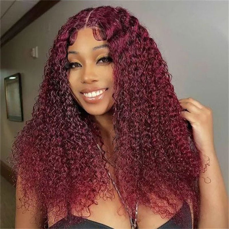 99J Wig Kinky Curly 13x6 Transparent Lace Human Hair Pre Plucked Natural Hairline Wigs - Msgem Hair