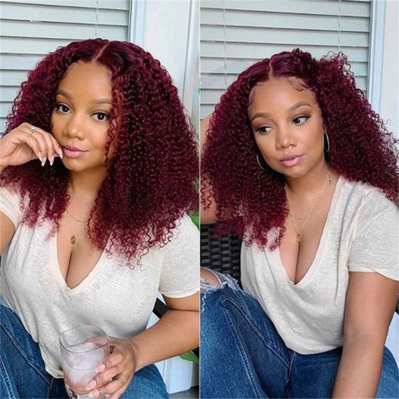 99J Wig Kinky Curly 13x6 Transparent Lace Human Hair Pre Plucked Natural Hairline Wigs - Msgem Hair
