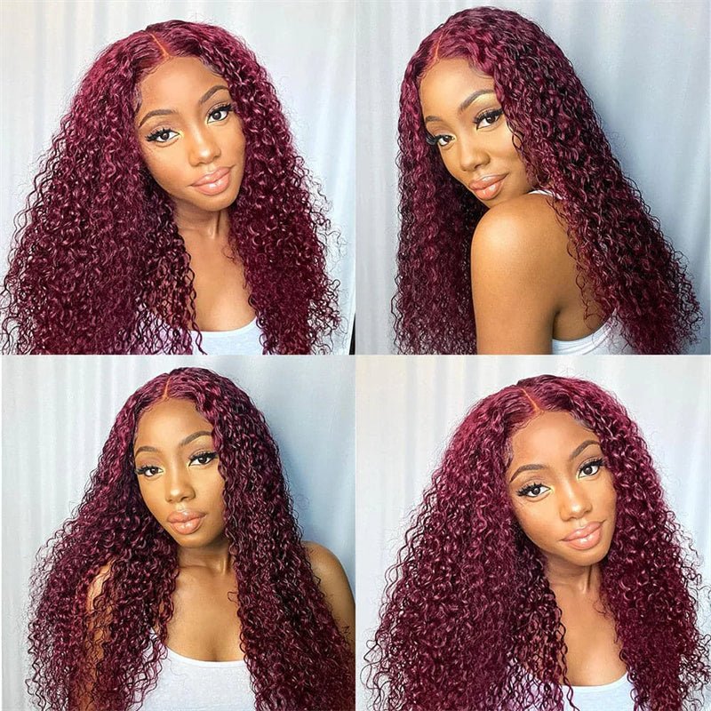 99J Wig Kinky Curly 13x6 Transparent Lace Human Hair Pre Plucked Natural Hairline Wigs - Msgem Hair