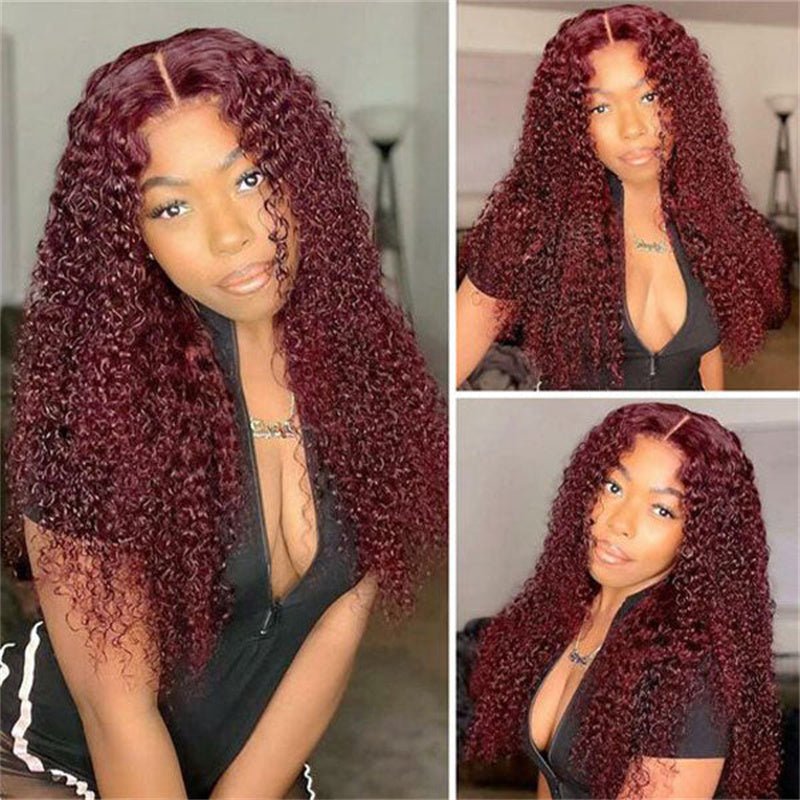 99J Wig Kinky Curly 13x6 Transparent Lace Human Hair Pre Plucked Natural Hairline Wigs - Msgem Hair