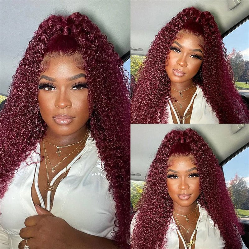 99J Wig Kinky Curly 13x6 Transparent Lace Human Hair Pre Plucked Natural Hairline Wigs - Msgem Hair