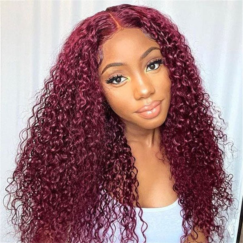 99J Wig Kinky Curly 13x6 Transparent Lace Human Hair Pre Plucked Natural Hairline Wigs - Msgem Hair
