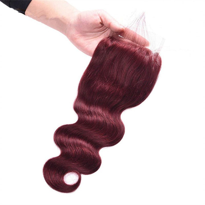 99j Wine Red Color Brazilian Body Wave Hair 3 Bundles With 4x4 Closure Human Hair - Msgem Hair