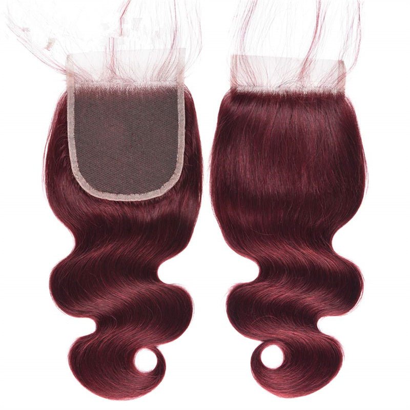 99j Wine Red Color Brazilian Body Wave Hair 3 Bundles With 4x4 Closure Human Hair - Msgem Hair