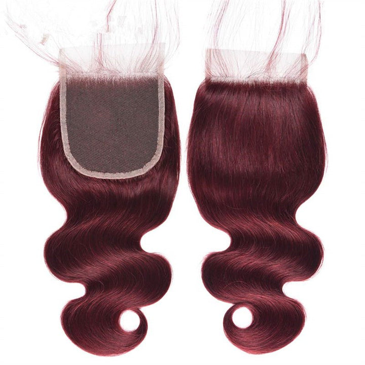99j Wine Red Color Brazilian Body Wave Hair 3 Bundles With 4x4 Closure Human Hair - Msgem Hair