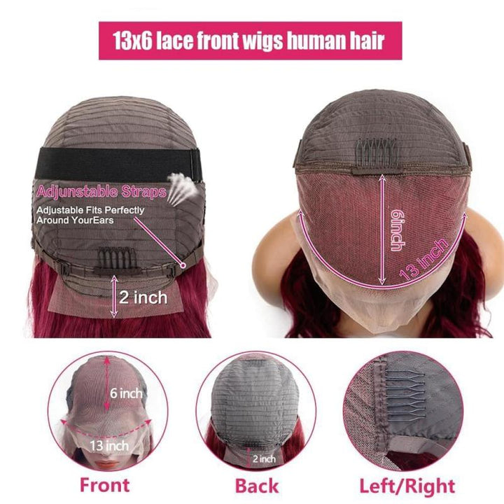 99J Burgundy 13x6 Water Wave Wig Pre-plucked Transparent Lace Human hair Wig With Baby Hair