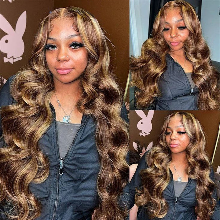 Msgem P4/27 Highlight Wig Body Wave 13x6 HD Transparent Lace Front Human Hair Wigs