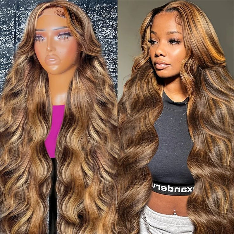 Msgem P4/27 Highlight Wig Body Wave 13x6 HD Transparent Lace Front Human Hair Wigs